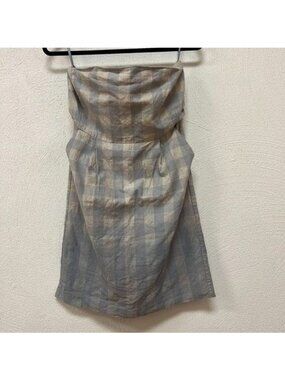 NWT Gap Strapless Gray/khaki Plaid Dress Strapless Back Zip Linen/Cotton Size 8